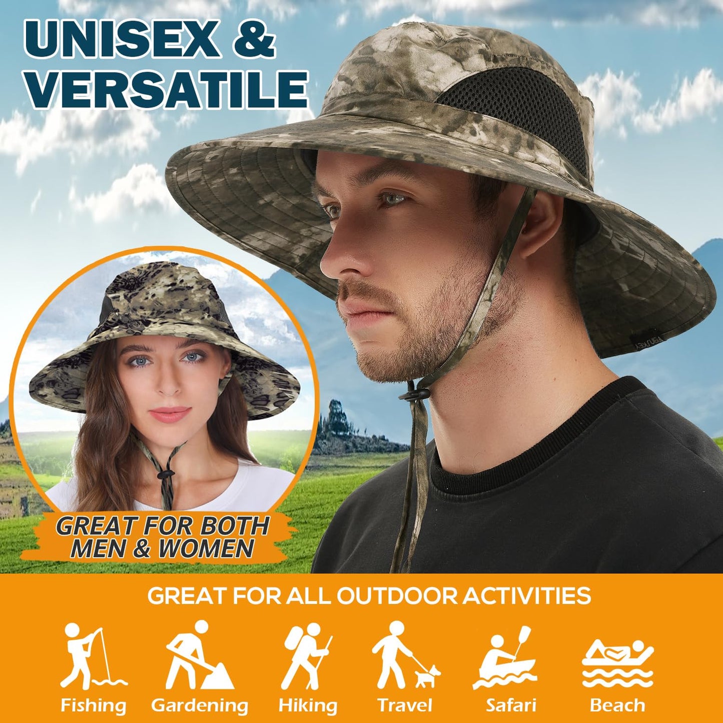 Wide-Brim Sun Hat — UPF 50+, Packable, Waterproof (EINSKEY)
