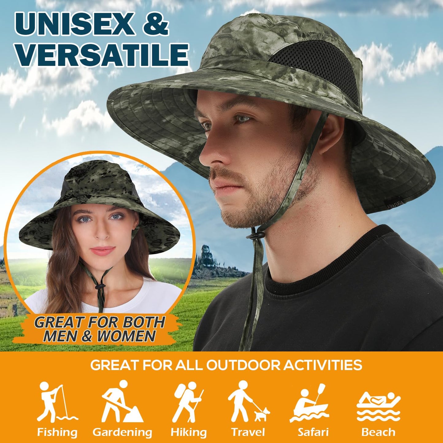 Wide-Brim Sun Hat — UPF 50+, Packable, Waterproof (EINSKEY)