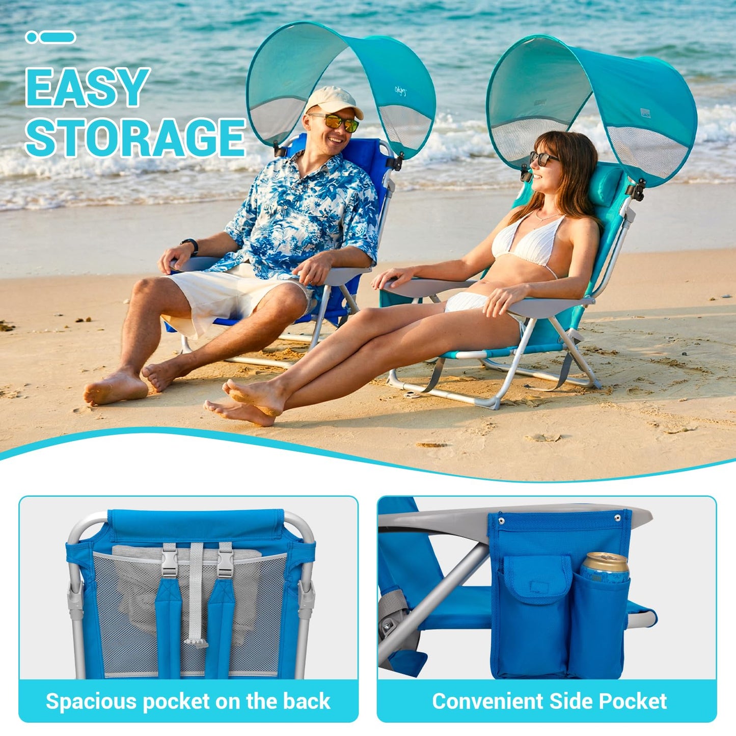 #WEJOY Beach Chair for Adults, Reclining Adjustable Position, Lay Flat Lightweight Folding Portable Aluminum Chair with Backpack Straps,Padded headrest, Heavy Duty 400 lbs Lawn Chair for Beach, Sand