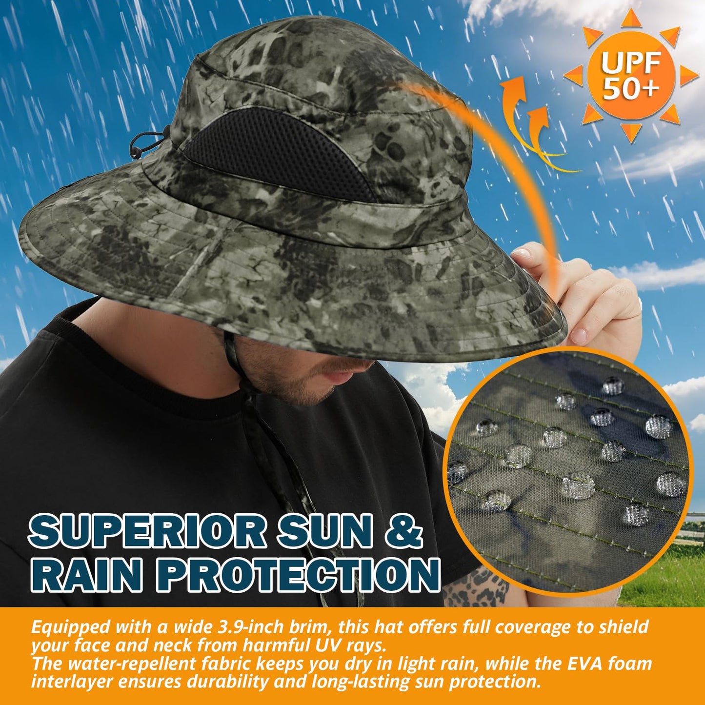 Wide-Brim Sun Hat — UPF 50+, Packable, Waterproof (EINSKEY)