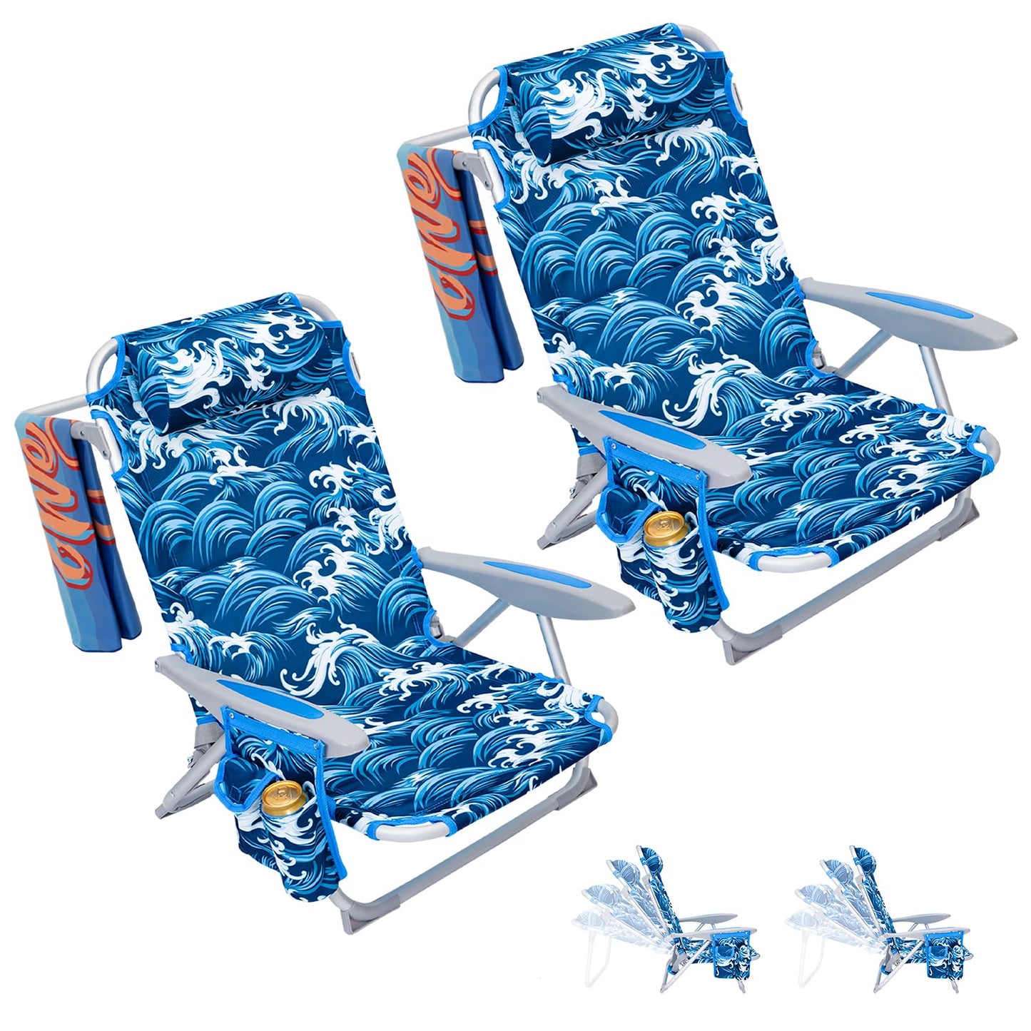 #WEJOY Beach Chair for Adults, Reclining Adjustable Position, Lay Flat Lightweight Folding Portable Aluminum Chair with Backpack Straps,Padded headrest, Heavy Duty 400 lbs Lawn Chair for Beach, Sand