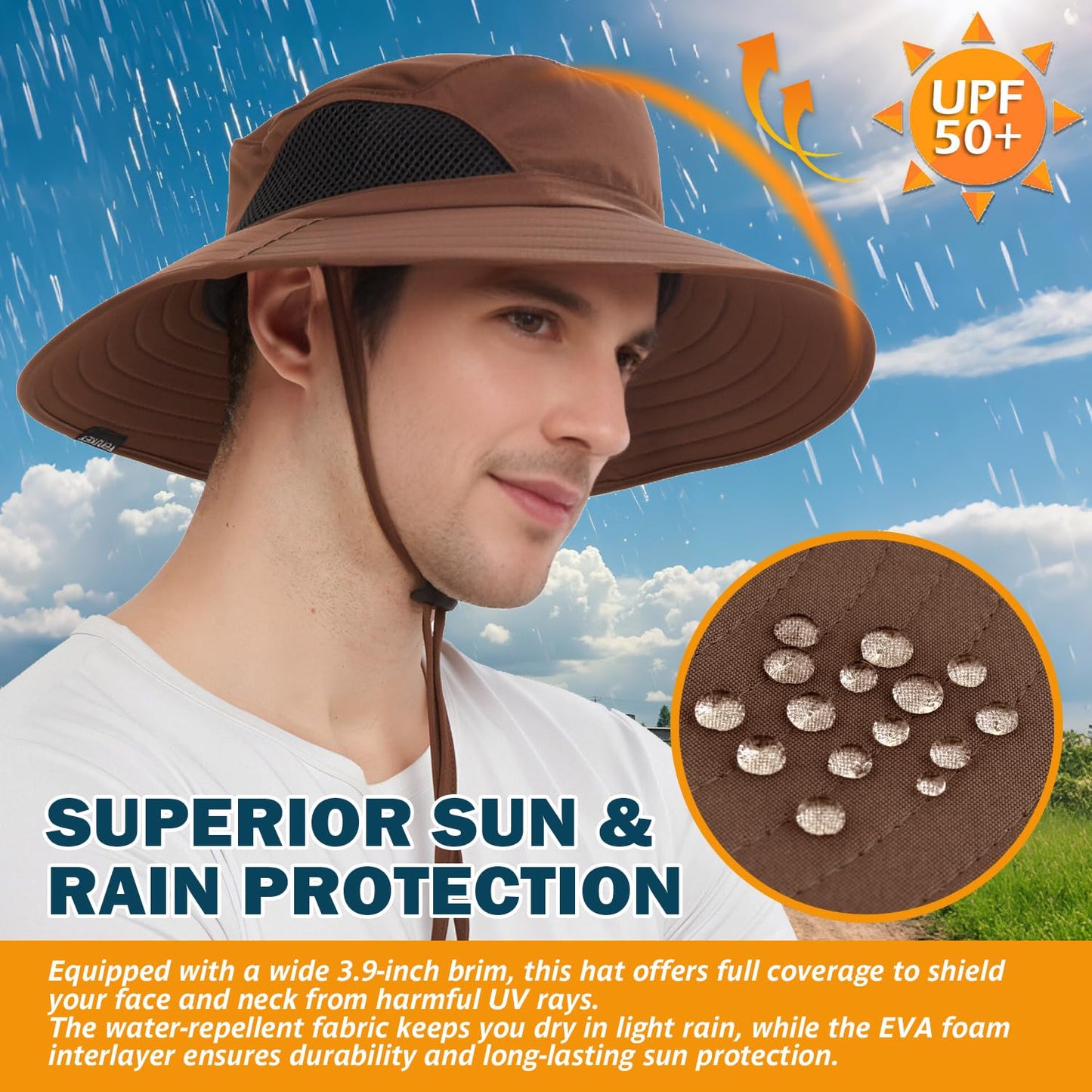 Wide-Brim Sun Hat — UPF 50+, Packable, Waterproof (EINSKEY)