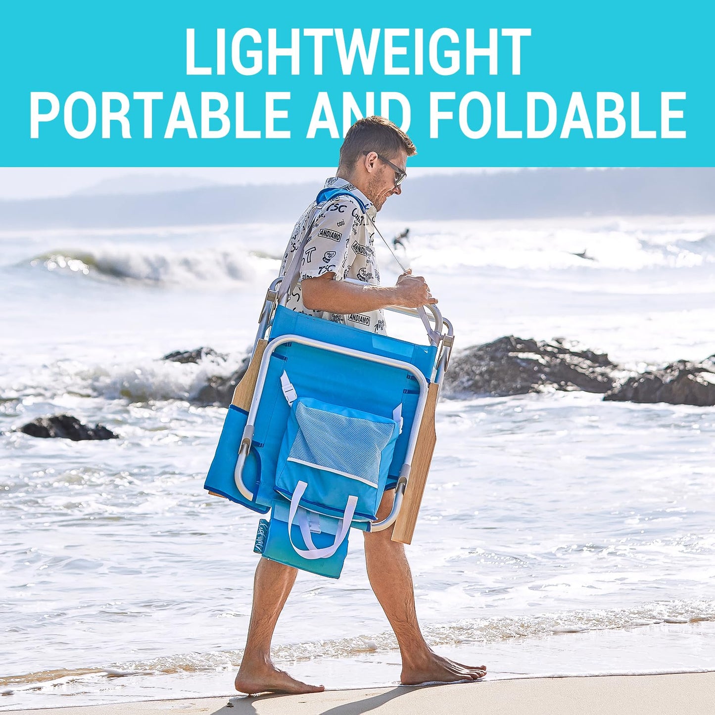 #WEJOY Beach Chair for Adults, Reclining Adjustable Position, Lay Flat Lightweight Folding Portable Aluminum Chair with Backpack Straps,Padded headrest, Heavy Duty 400 lbs Lawn Chair for Beach, Sand