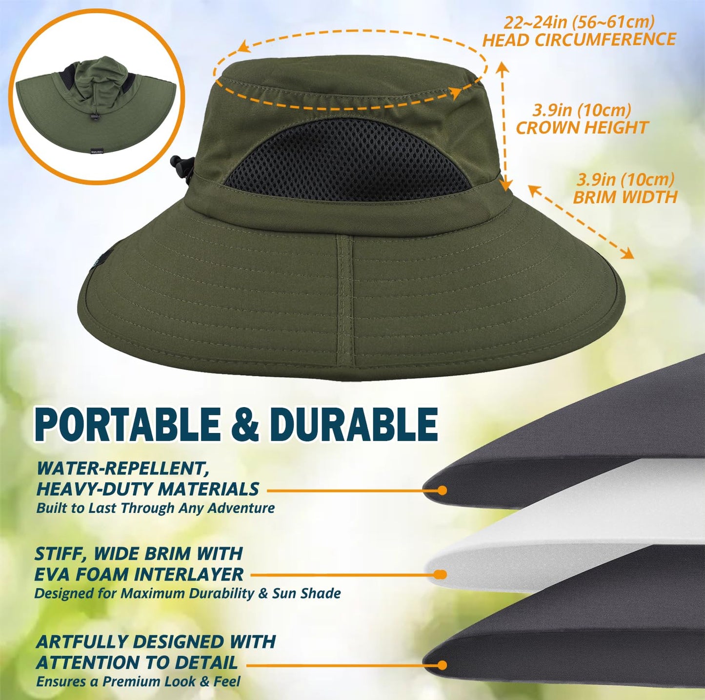 Wide-Brim Sun Hat — UPF 50+, Packable, Waterproof (EINSKEY)
