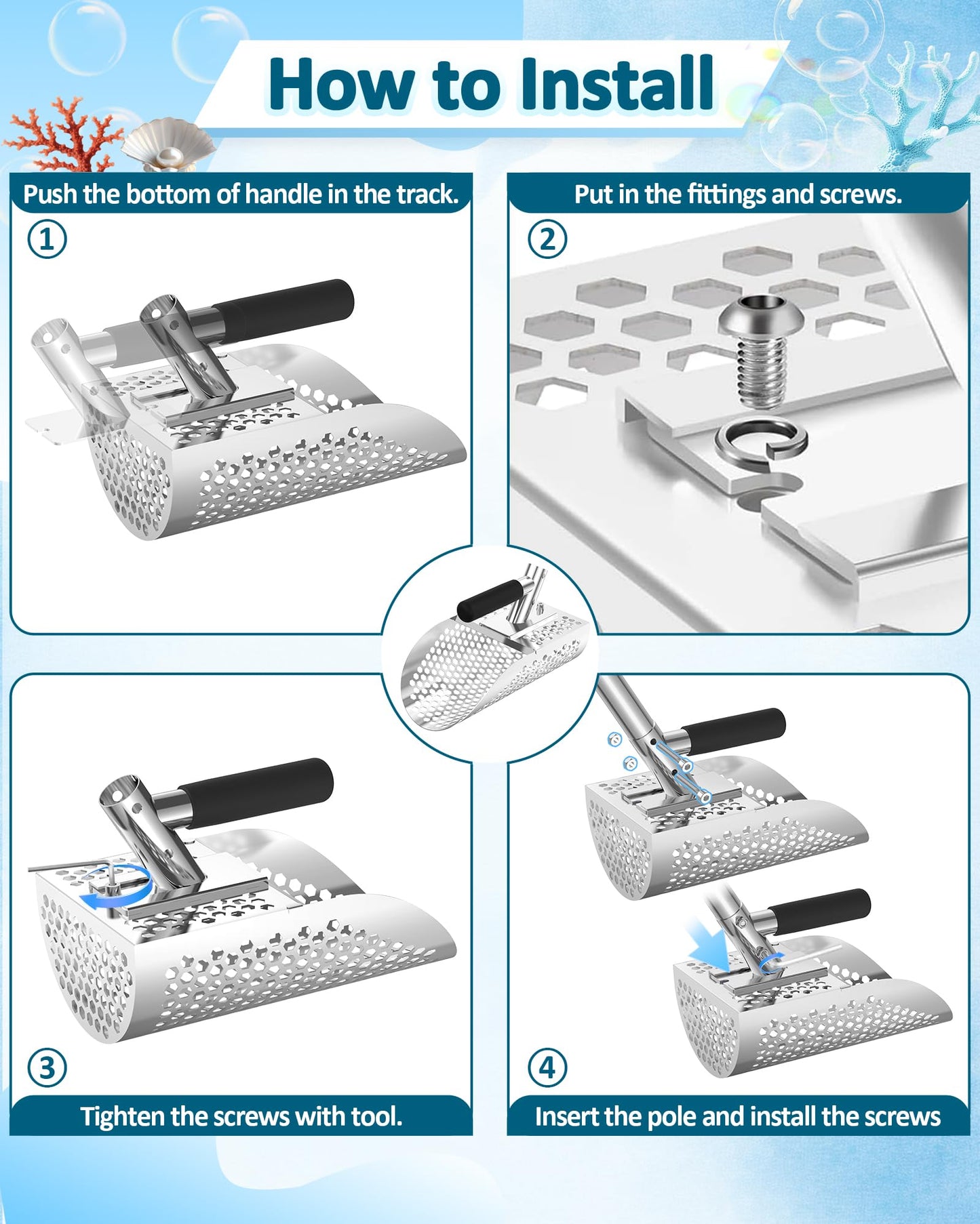 Stainless Sand Scoop — Long-Handle, Fast Sifting (Metal Detecting/Beach)