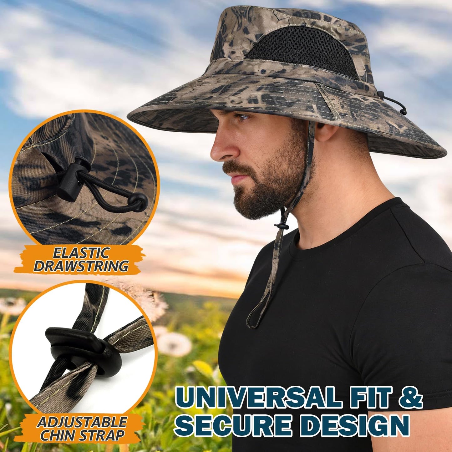 EINSKEY Wide Brim Sun Hat, UPF 50+ UV Protection Waterproof Packable Bucket Hat for Men & Women, Fishing Hiking Beach Garden