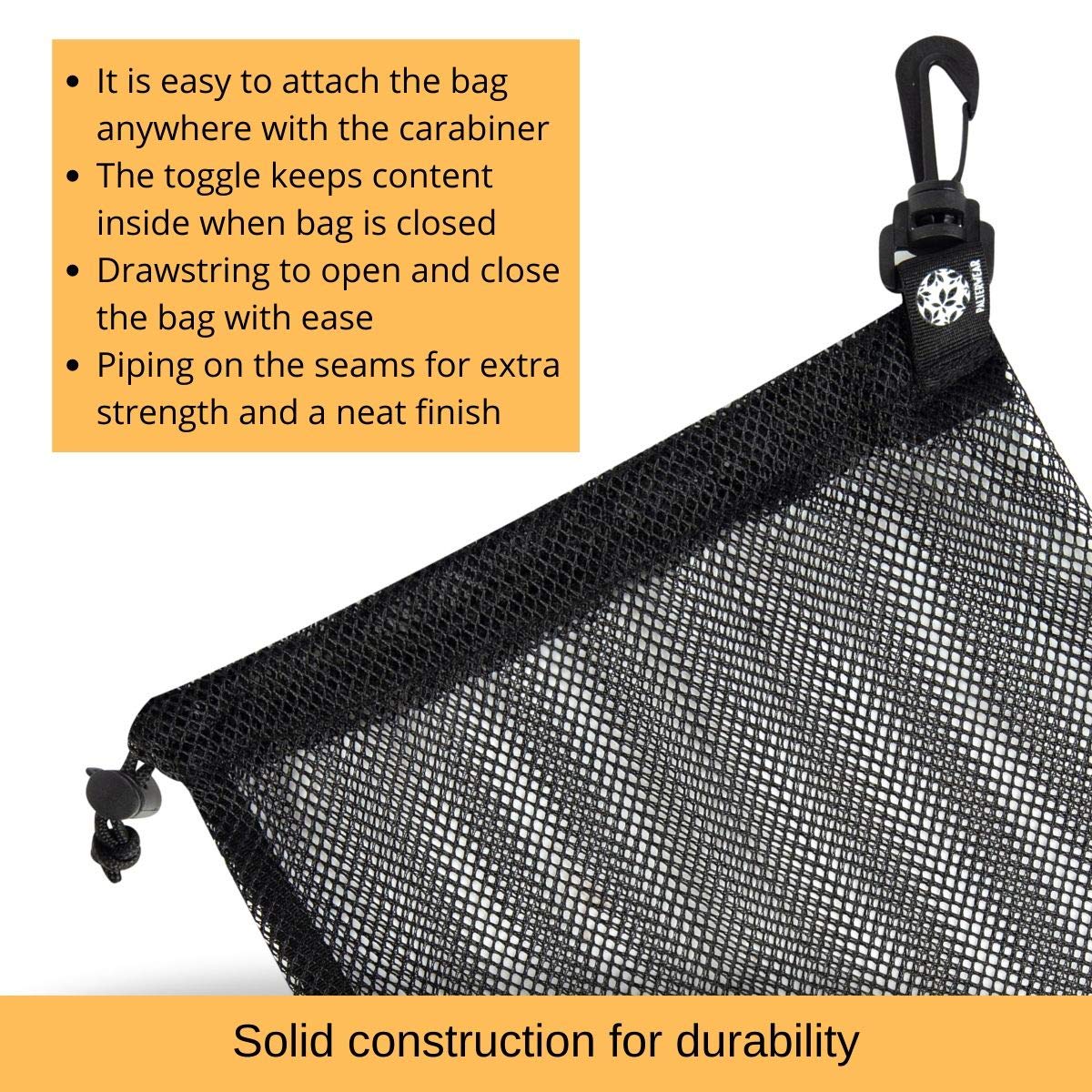 PALTERWEAR Small Mesh Drawstring Bag With Clip and Toggle Closure (Set of 4, Black, 6 x 8 inch) for Watersports, Outdoor, Gym