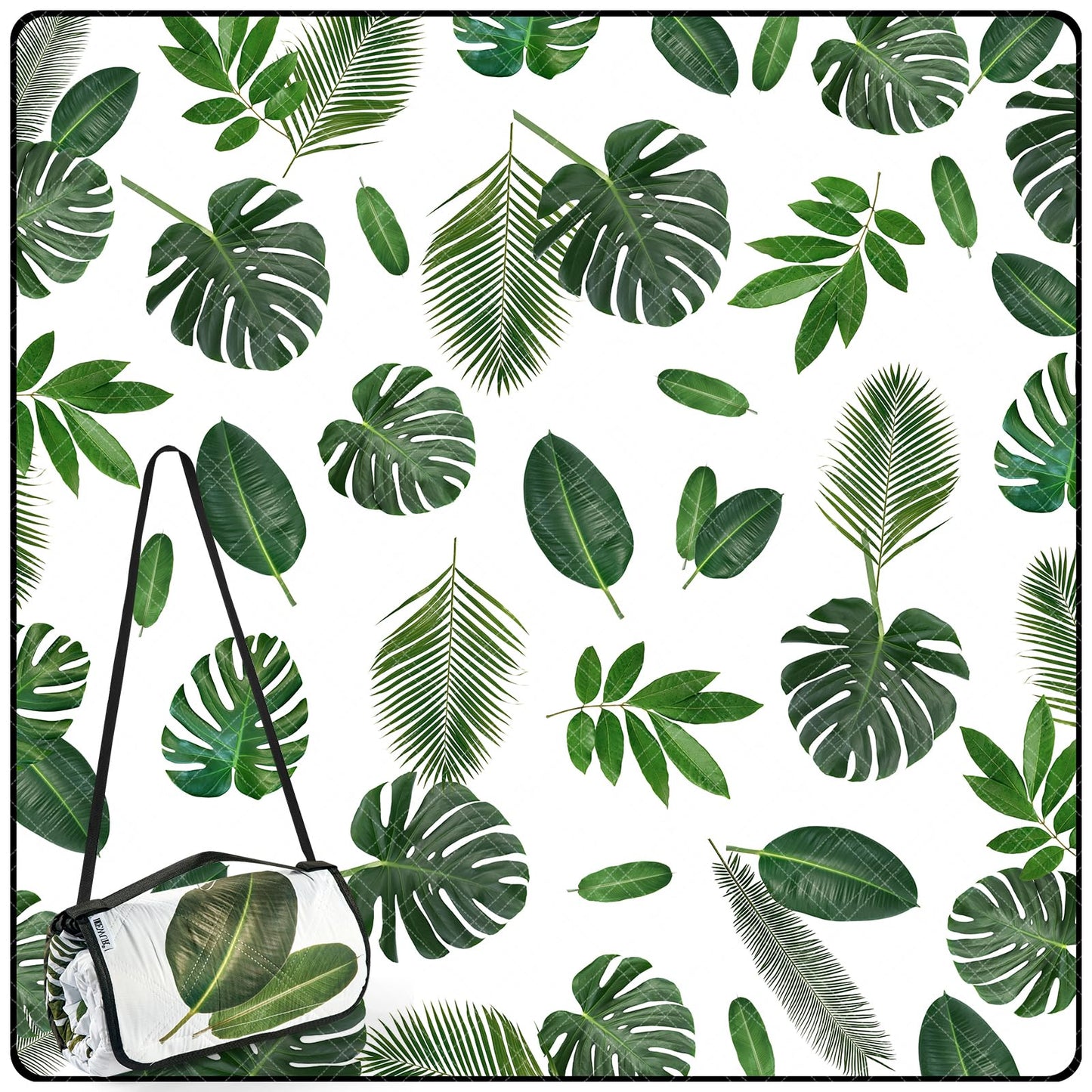 Picnic Blankets 79"x79" Extra Large Outdoor Blanket Beach Blanket Waterproof SandProof Picnic Mat Washable Foldable Portable for Grass Lawn Beach Camping (White with Flowers)