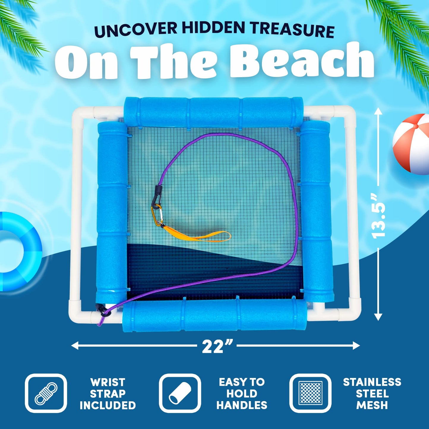 RELODECOR Beachcombing Shark Tooth Sifter – Lightweight Sand Sifter for The Beach with Comfortable Grip & Wrist Strap, Durable Shark Tooth Sifters and Shelling Tools for Beach Fossil & Shell Hunting