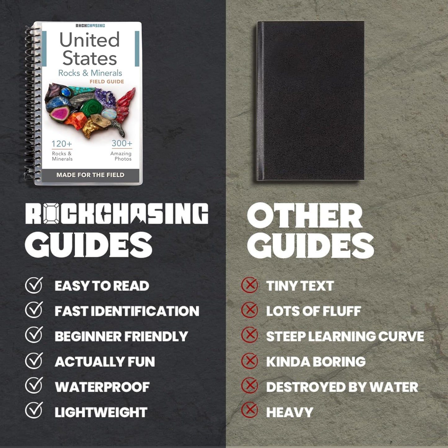 Rocks and Minerals of the United States Identification Field Guide | Thick Waterproof Coating| Find Crystals, Gems, Geodes, and Rocks | Rockhounding Book For Beginners, Experts, & Kids | Rock Chasing