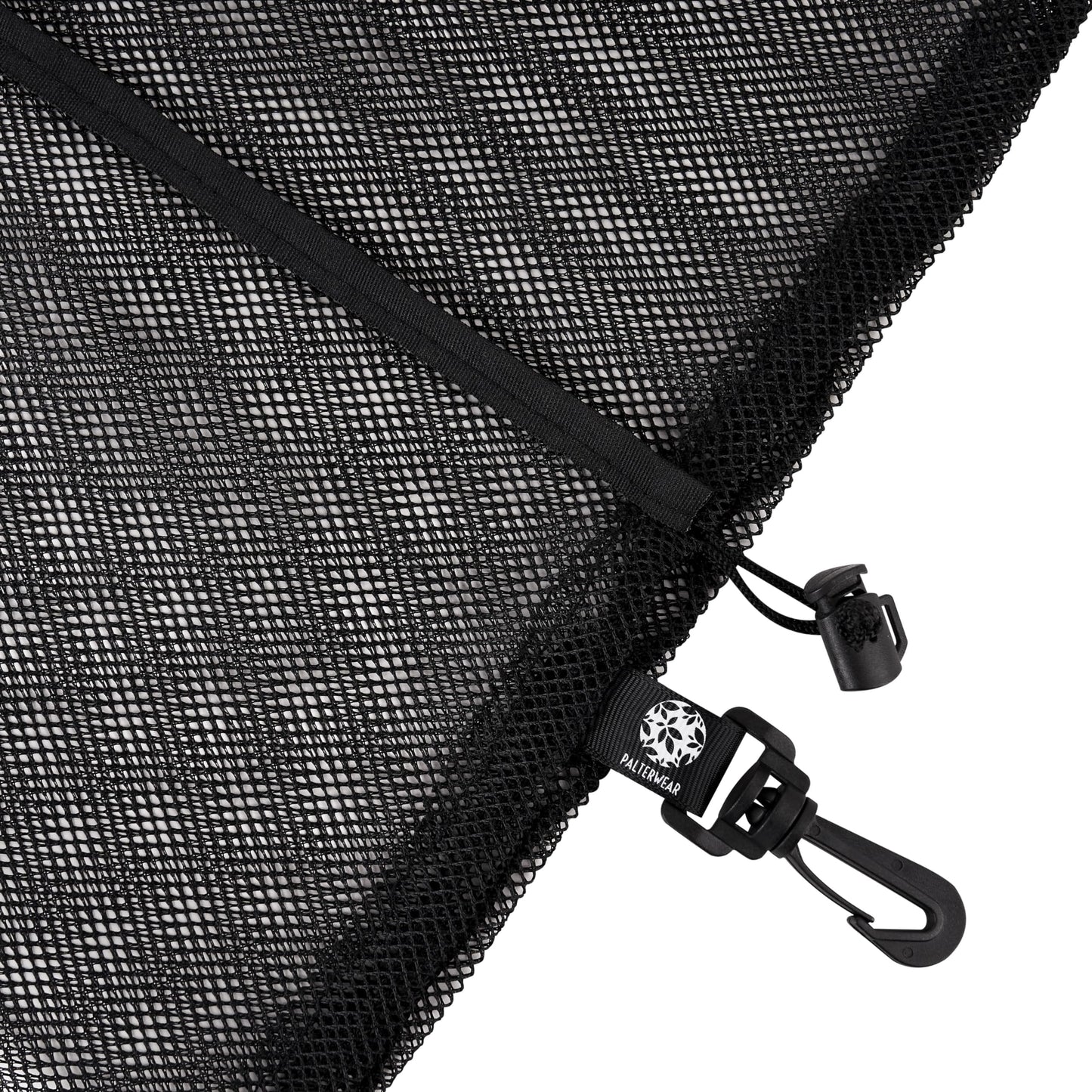 PALTERWEAR Small Mesh Drawstring Bag With Clip and Toggle Closure (Set of 4, Black, 6 x 8 inch) for Watersports, Outdoor, Gym