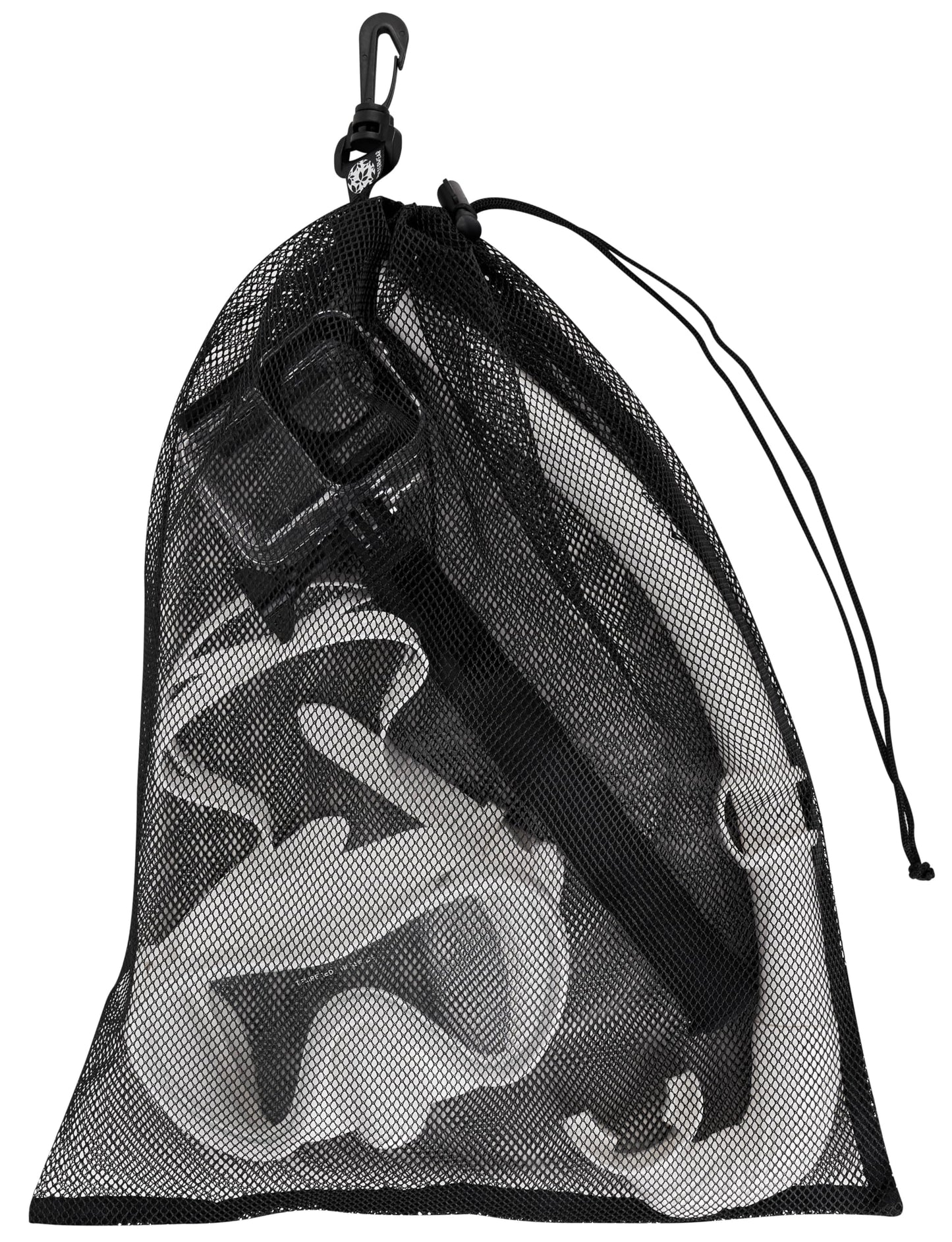 PALTERWEAR Small Mesh Drawstring Bag With Clip and Toggle Closure (Set of 4, Black, 6 x 8 inch) for Watersports, Outdoor, Gym