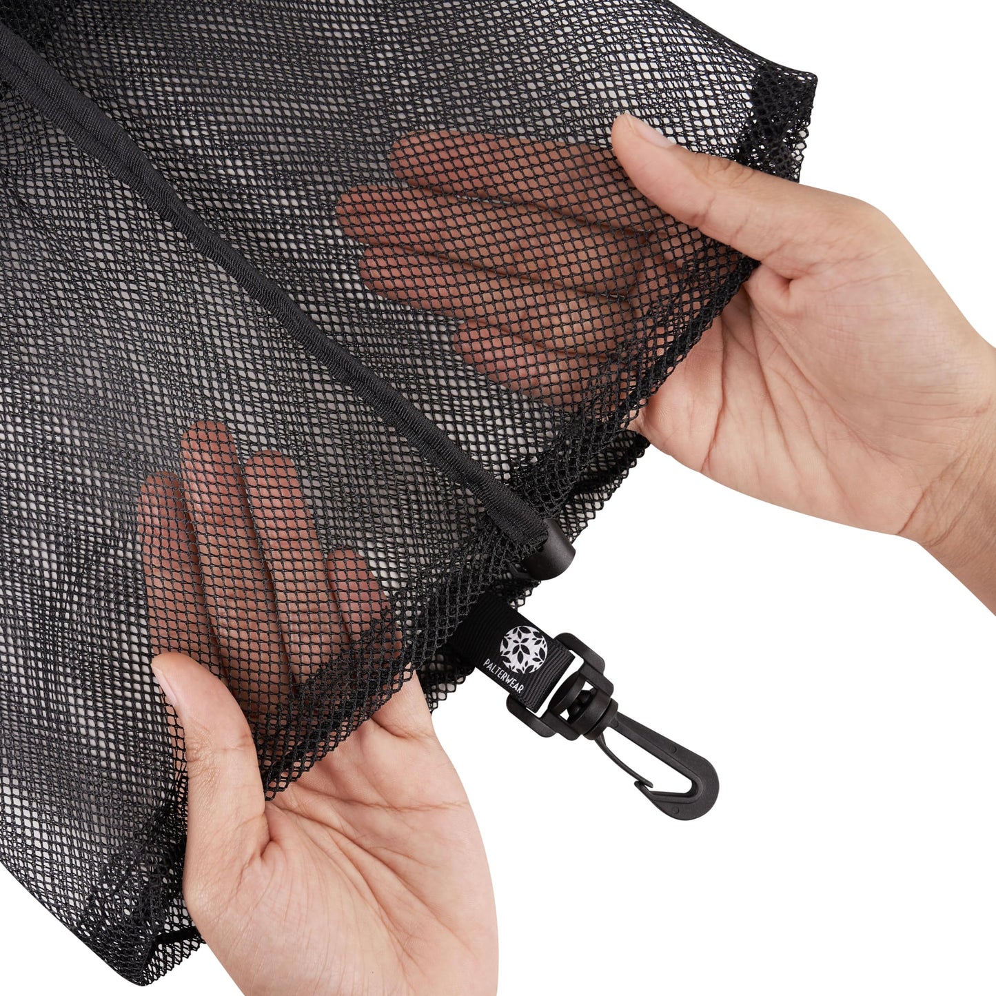 PALTERWEAR Small Mesh Drawstring Bag With Clip and Toggle Closure (Set of 4, Black, 6 x 8 inch) for Watersports, Outdoor, Gym