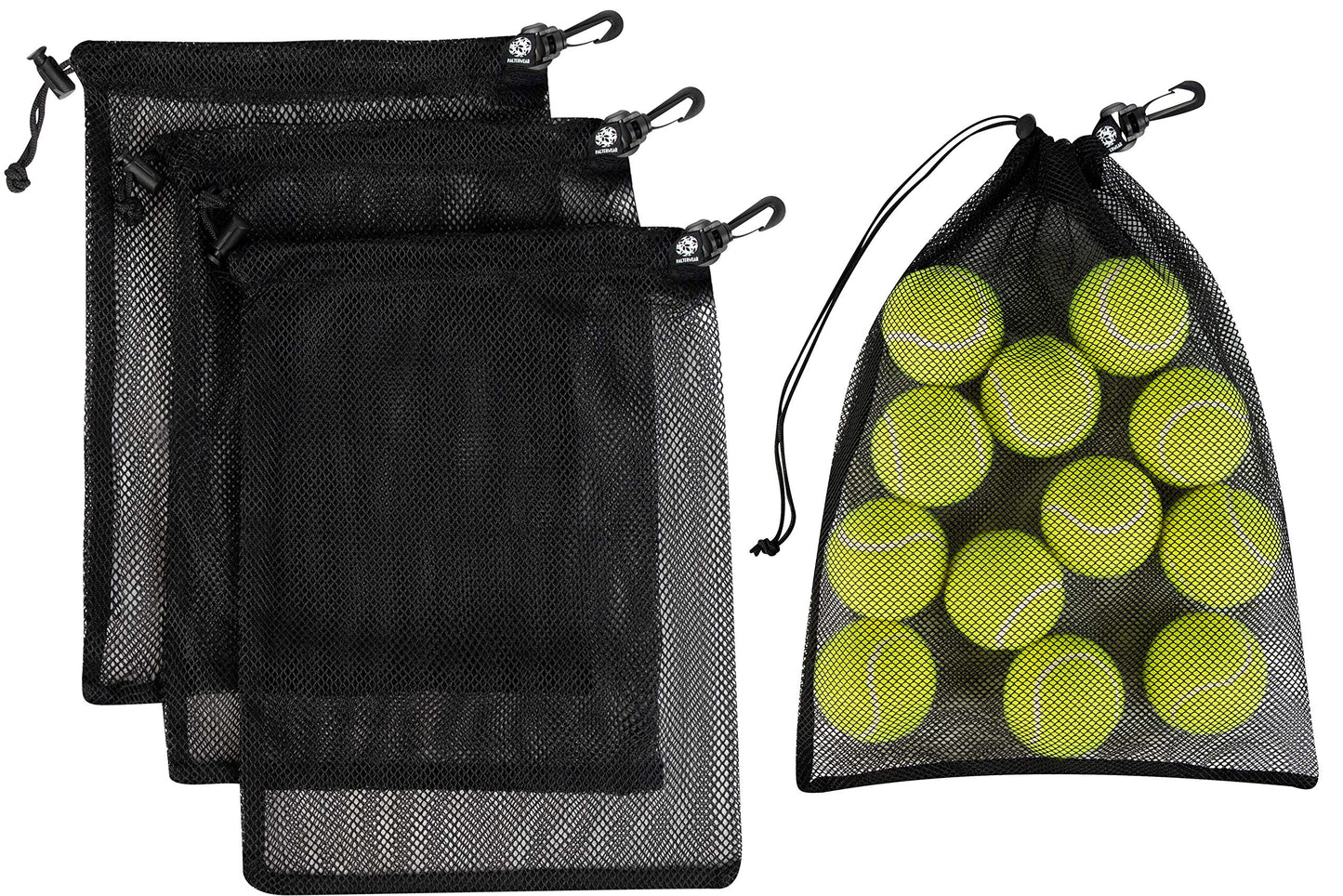 PALTERWEAR Small Mesh Drawstring Bag With Clip and Toggle Closure (Set of 4, Black, 6 x 8 inch) for Watersports, Outdoor, Gym