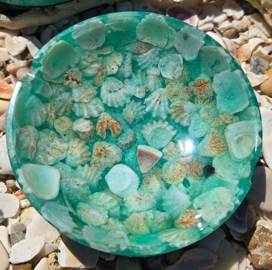 Mint Green Jar and Ashtray/Trinket Tray Fossil Art Creations