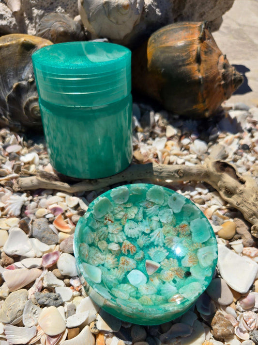 Mint Green Jar and Ashtray/Trinket Tray Fossil Art Creations
