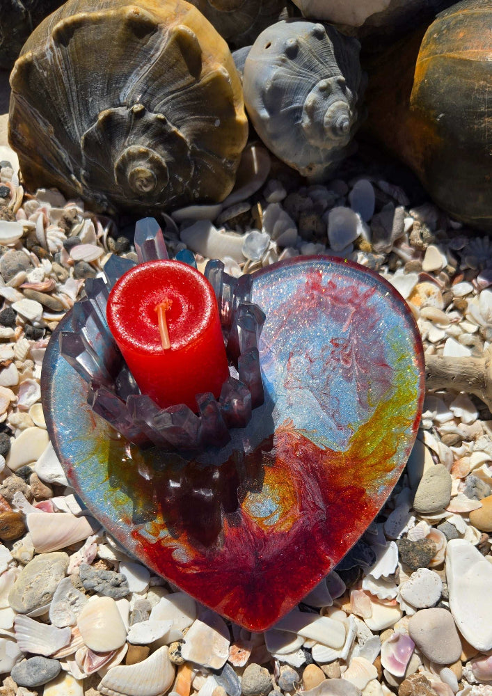 Candle Holder Heart Resin Tray Fossil Art Creations