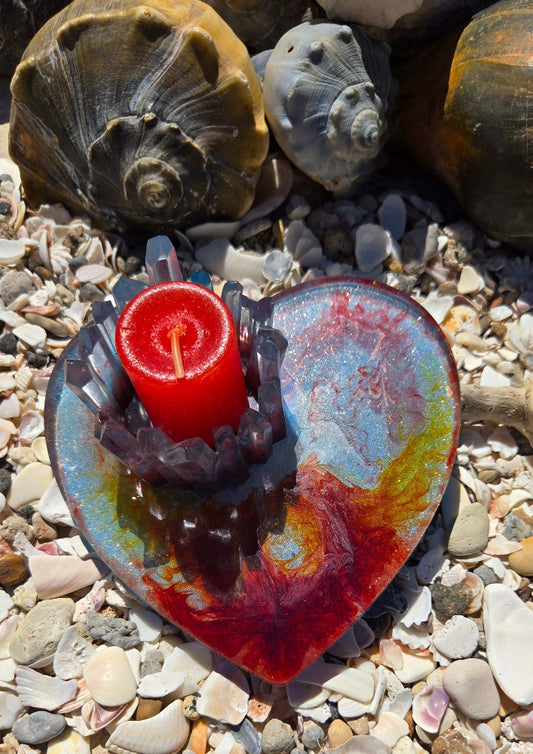 Candle Holder Heart Resin Tray Fossil Art Creations