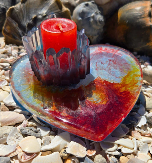 Candle Holder Heart Resin Tray Fossil Art Creations