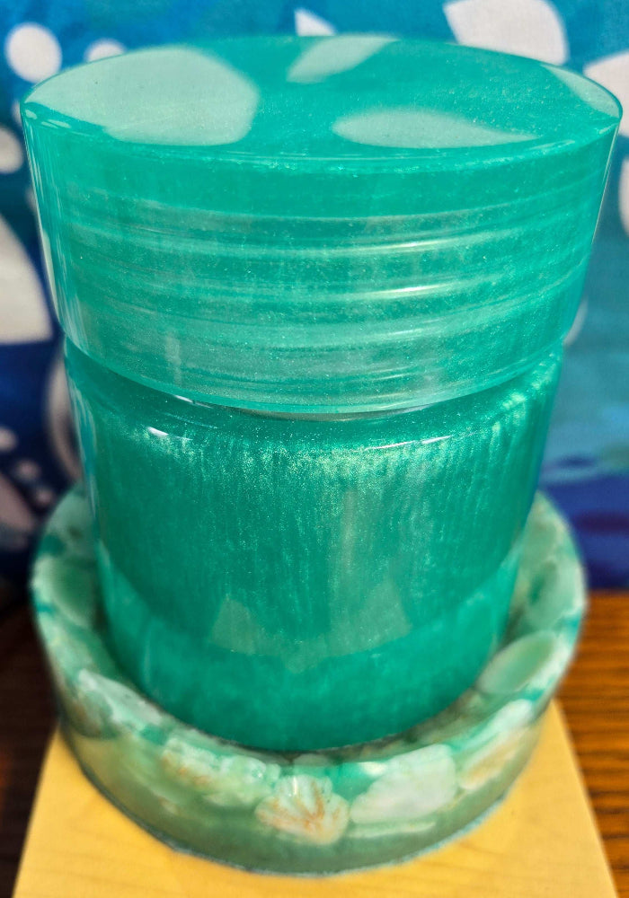 Mint Green Jar and Ashtray/Trinket Tray Fossil Art Creations