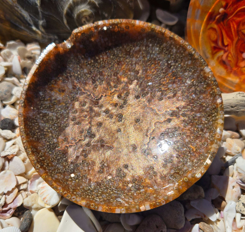 Tan Resin Ashtray / Trinket Tray Fossil Art Creations