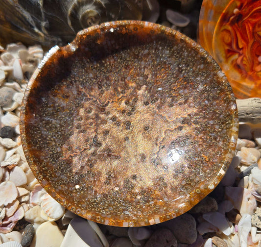 Tan Resin Ashtray / Trinket Tray Fossil Art Creations