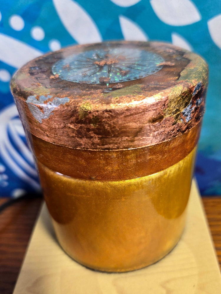 Warm Ambiance Duo Set Tan Resin Ashtray / Trinket Tray and Jar Fossil Art Creations