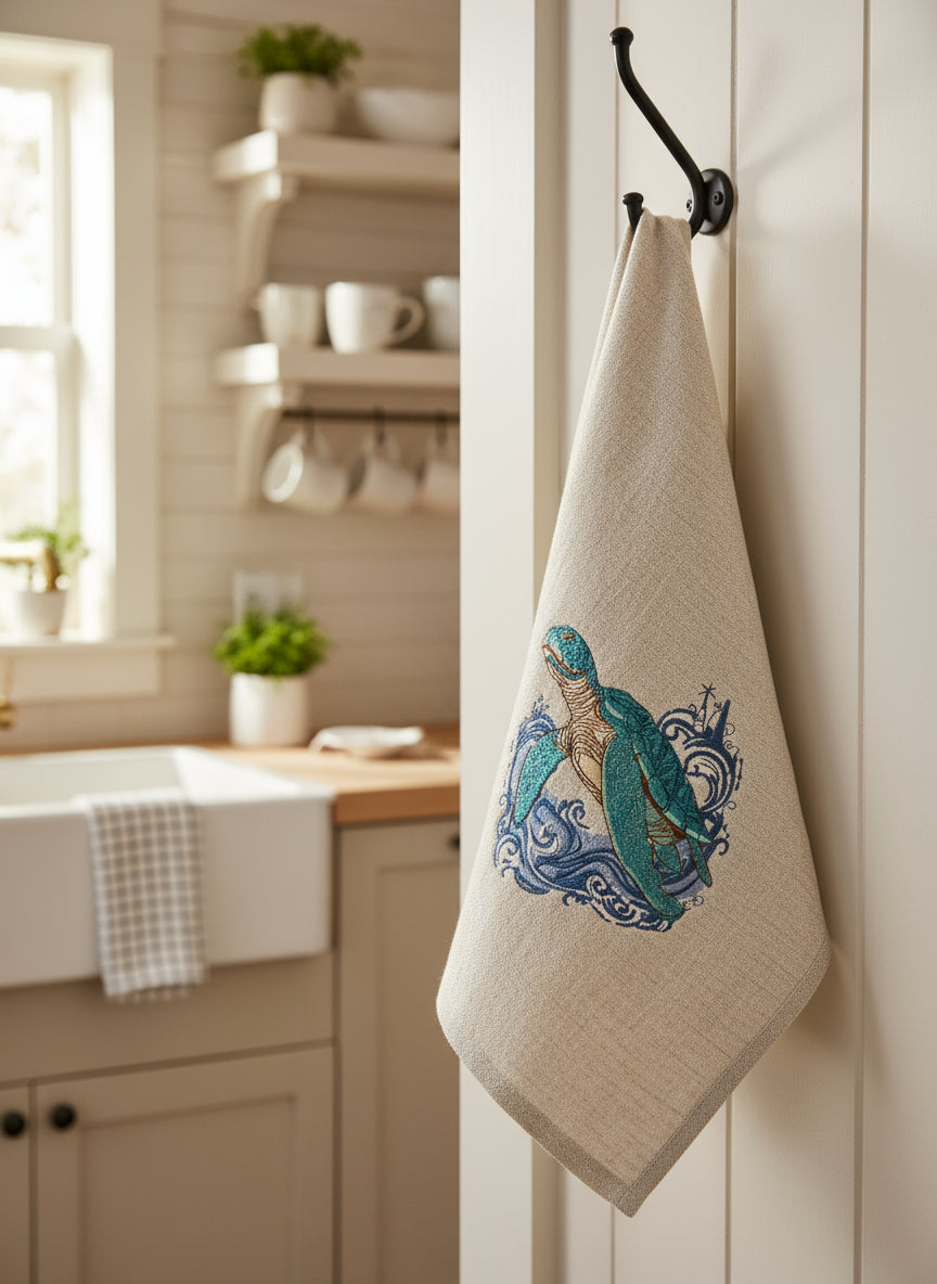 Embroidered peacock feather design on fabric