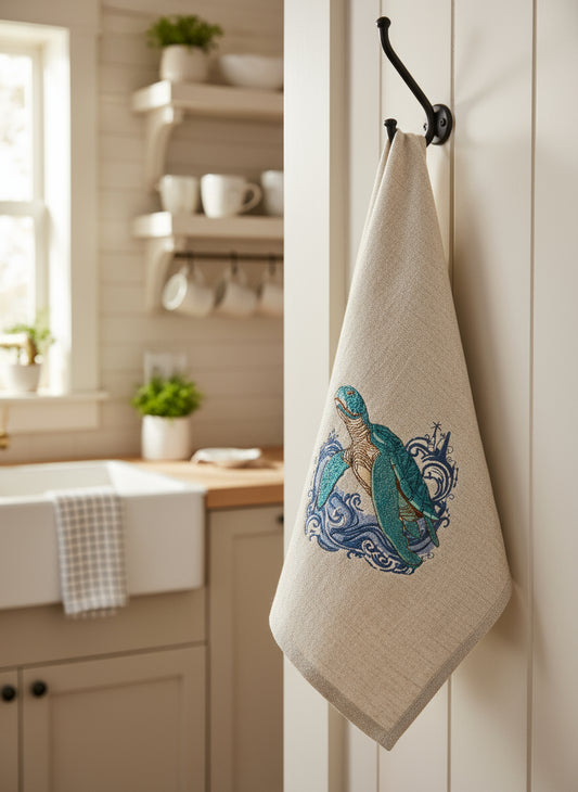 Embroidered peacock feather design on fabric